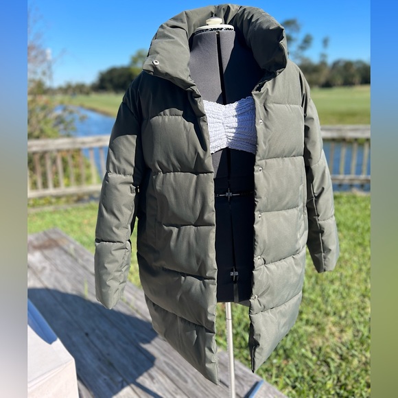 ⚡️NWOT⚡️SHEIN Green Solid Button-Up Puffer Coat - Size Women’s Large - Picture 7 of 10